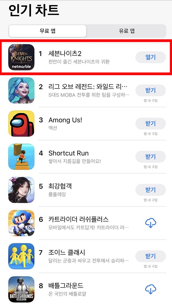 넷마블 하반기 최고 기대작 '세븐나이츠2', 사전 다운로드 4시간만에 애플 앱스토어 인기 1위
