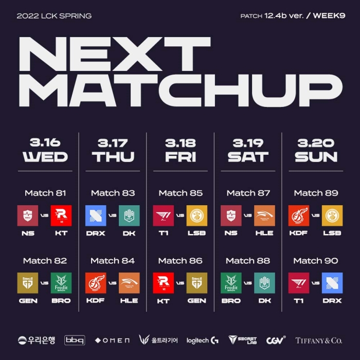 2022 LCK 스프링 9주 차 예고, 6강 PO행 기차에 탑승할 두 팀은?